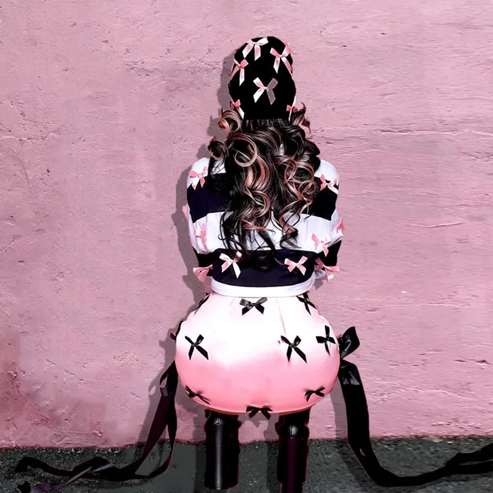 My Good Side Satin Pink Bow Mini Skirt