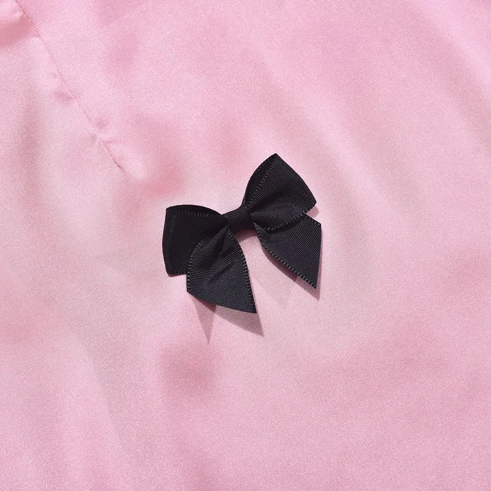 My Good Side Satin Pink Bow Mini Skirt