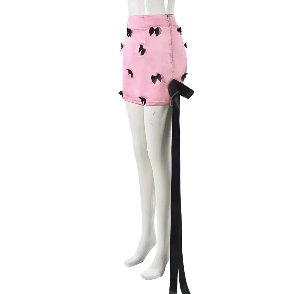 My Good Side Satin Pink Bow Mini Skirt