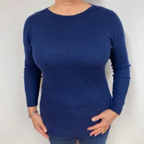 Navy Longline Cashmere Crew Neck Jumper Large