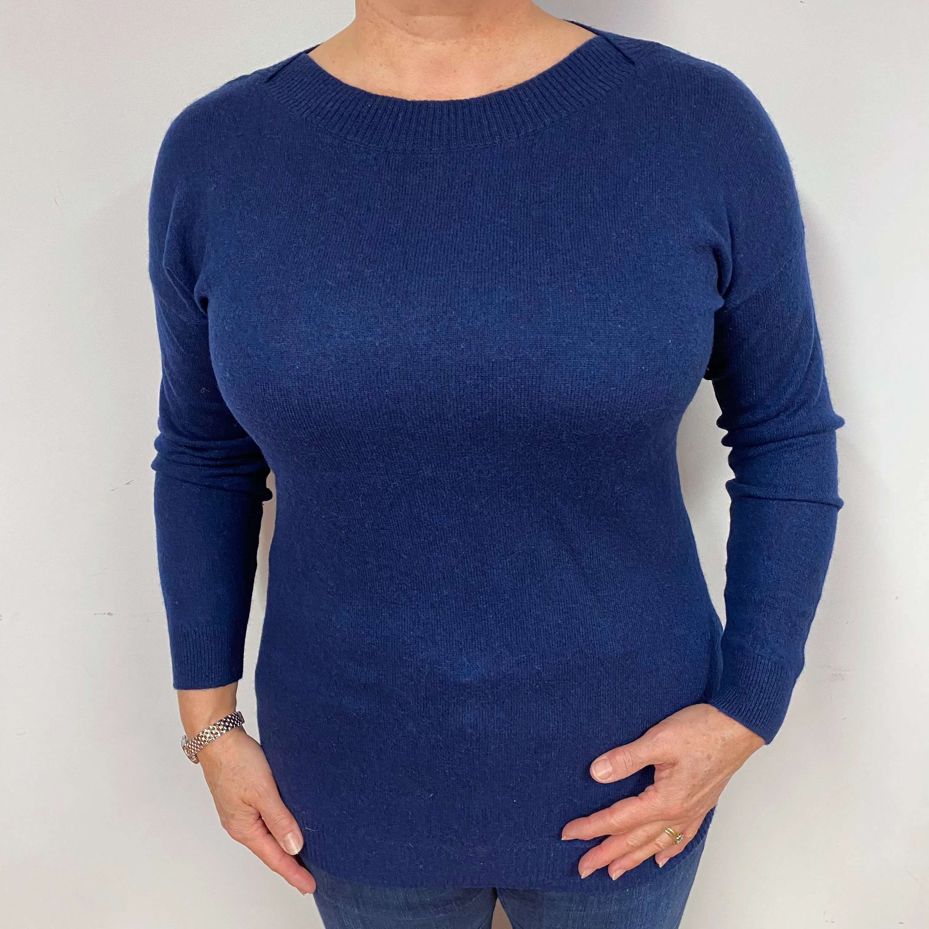 Navy Longline Cashmere Crew Neck Jumper Large