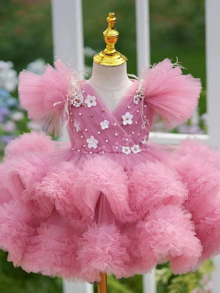 New 0-12 years old baby dress embroidered flower fluffy birthday party girl princess dress