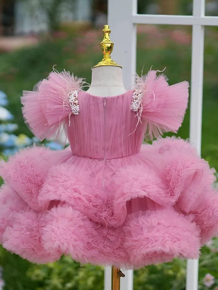 New 0-12 years old baby dress embroidered flower fluffy birthday party girl princess dress