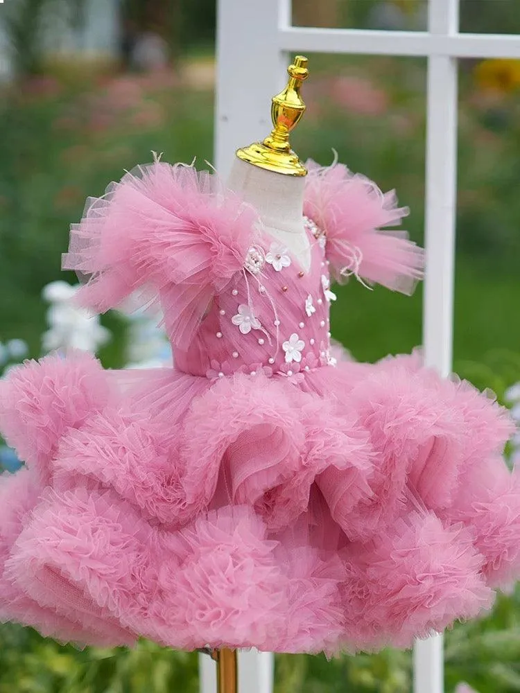 New 0-12 years old baby dress embroidered flower fluffy birthday party girl princess dress