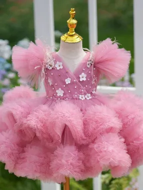 New 0-12 years old baby dress embroidered flower fluffy birthday party girl princess dress