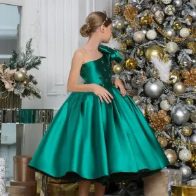 New elegant 0-12 years old Christmas party green girls dress