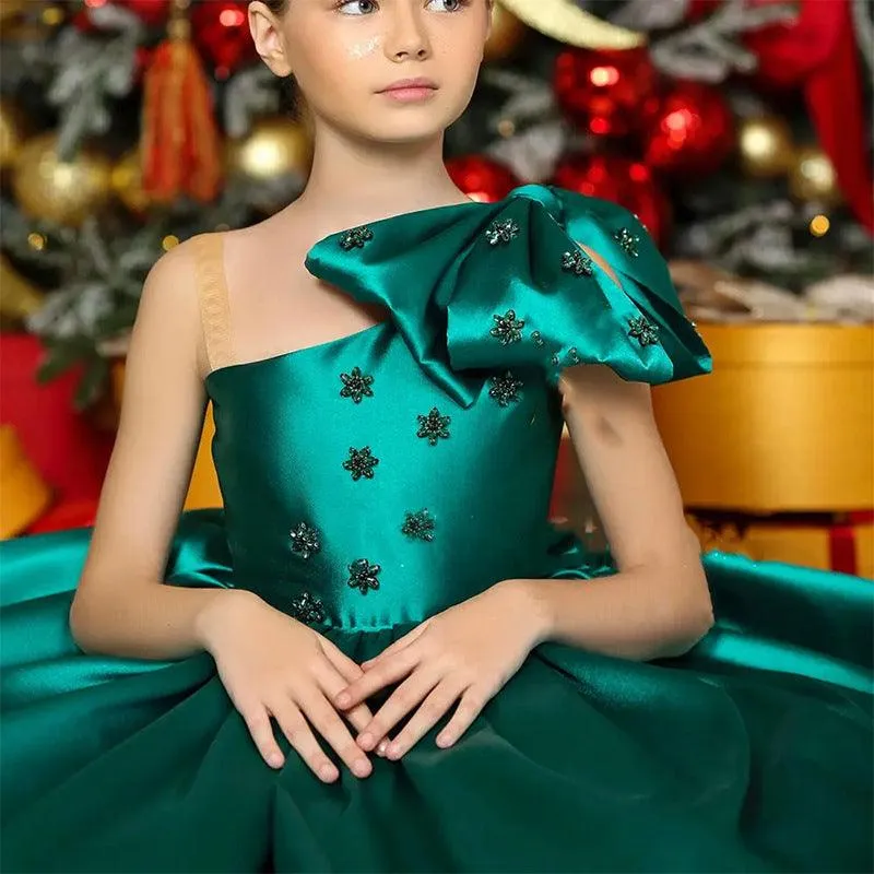 New elegant 0-12 years old Christmas party green girls dress