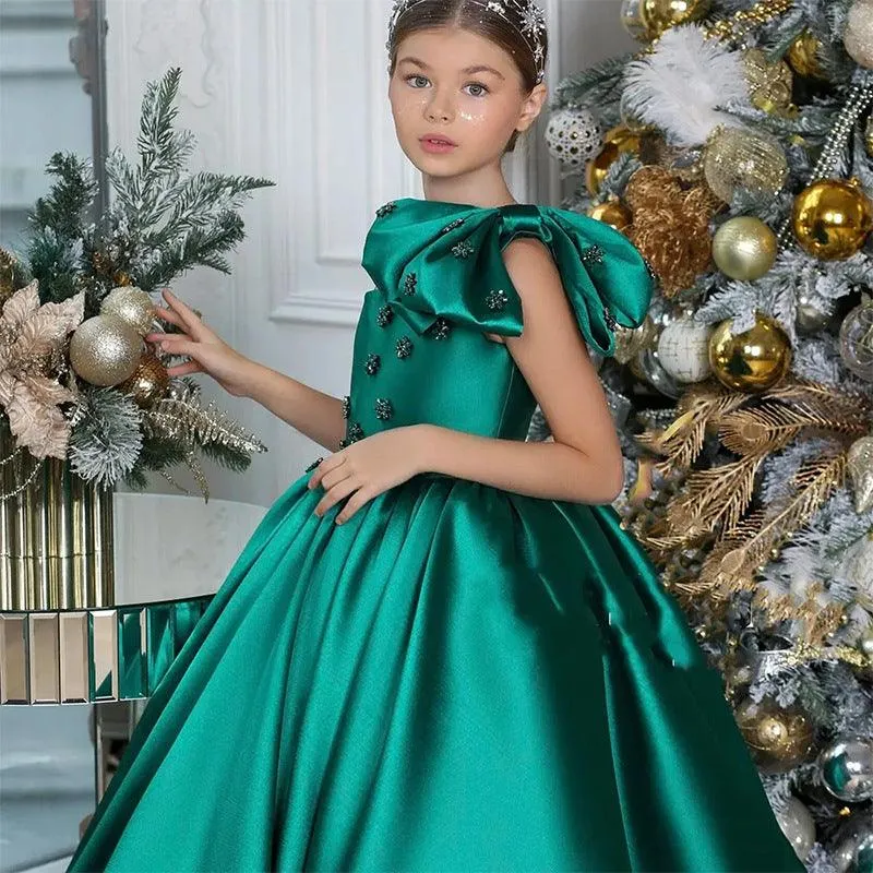 New elegant 0-12 years old Christmas party green girls dress
