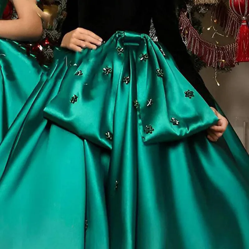 New elegant 0-12 years old Christmas party green girls dress