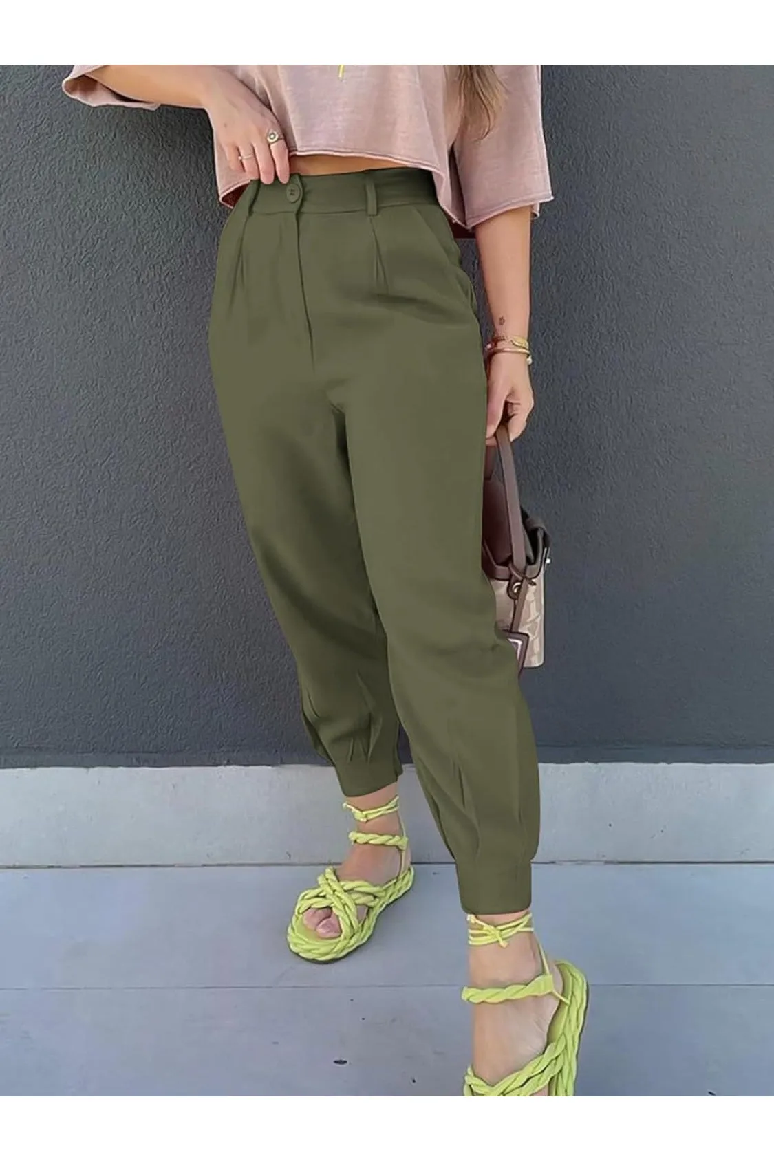 NicholesGifts Women High Waist Cropped Pants