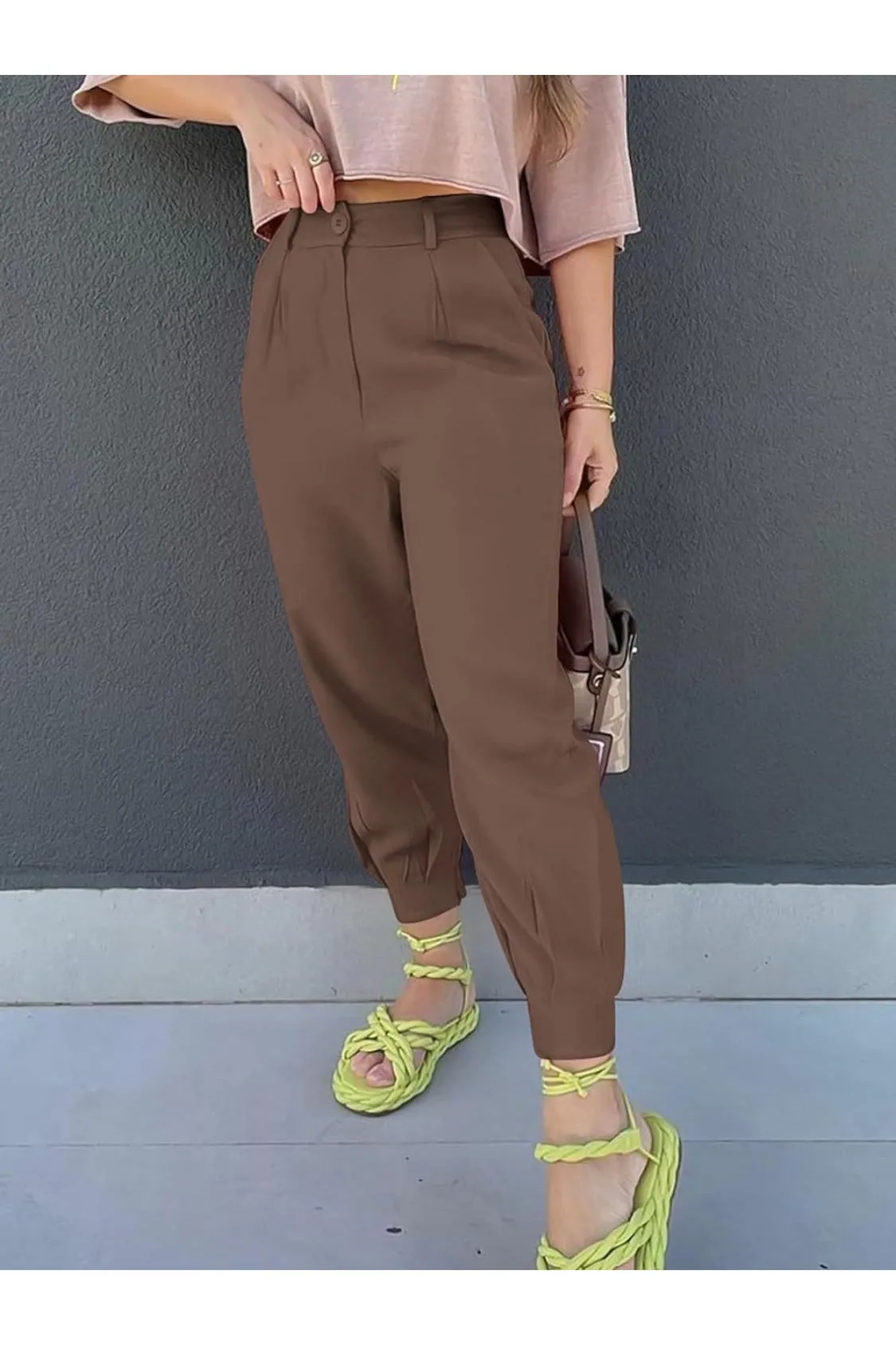 NicholesGifts Women High Waist Cropped Pants