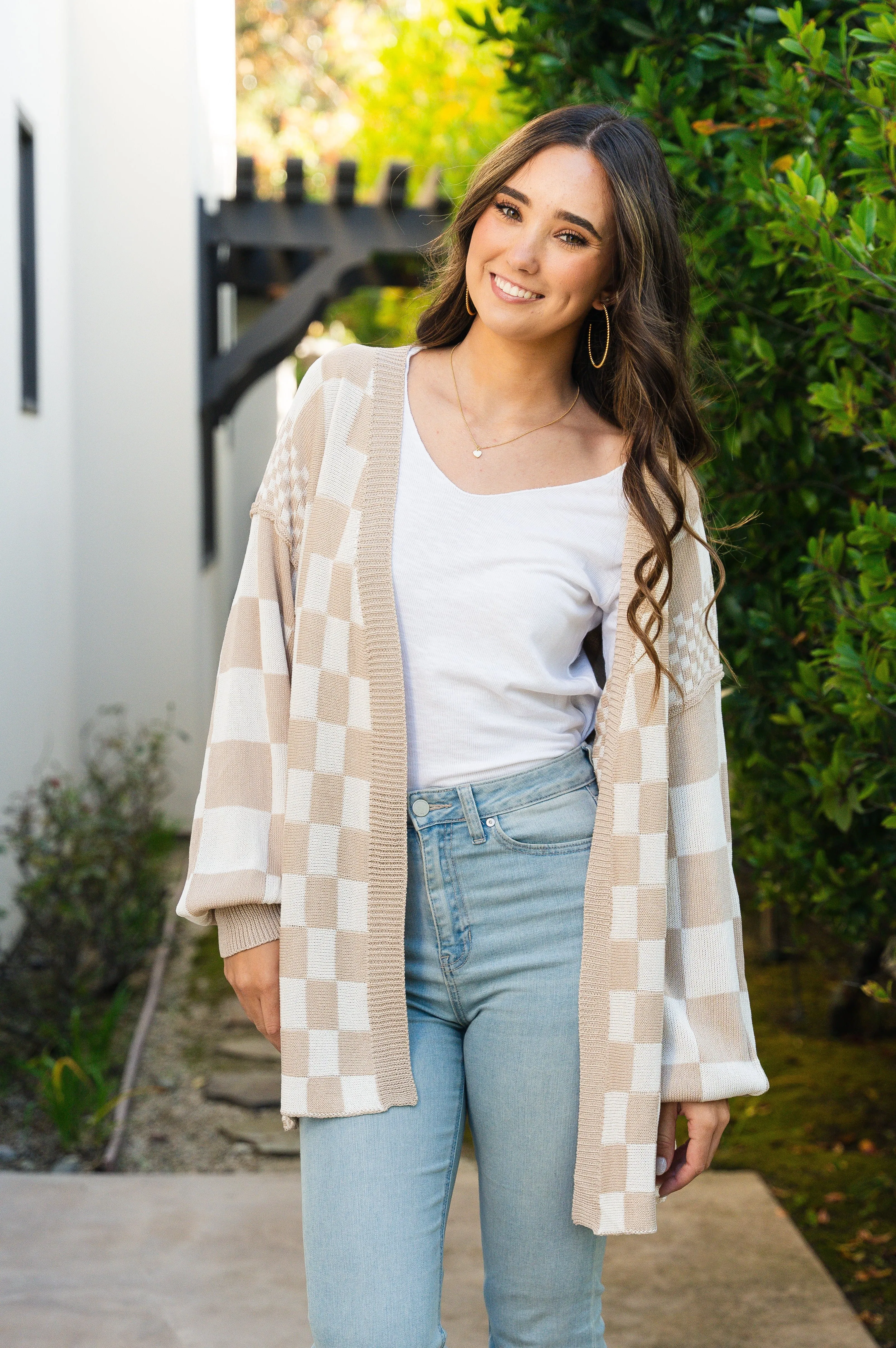 No Bad Days Checkerboard Cardigan Latte