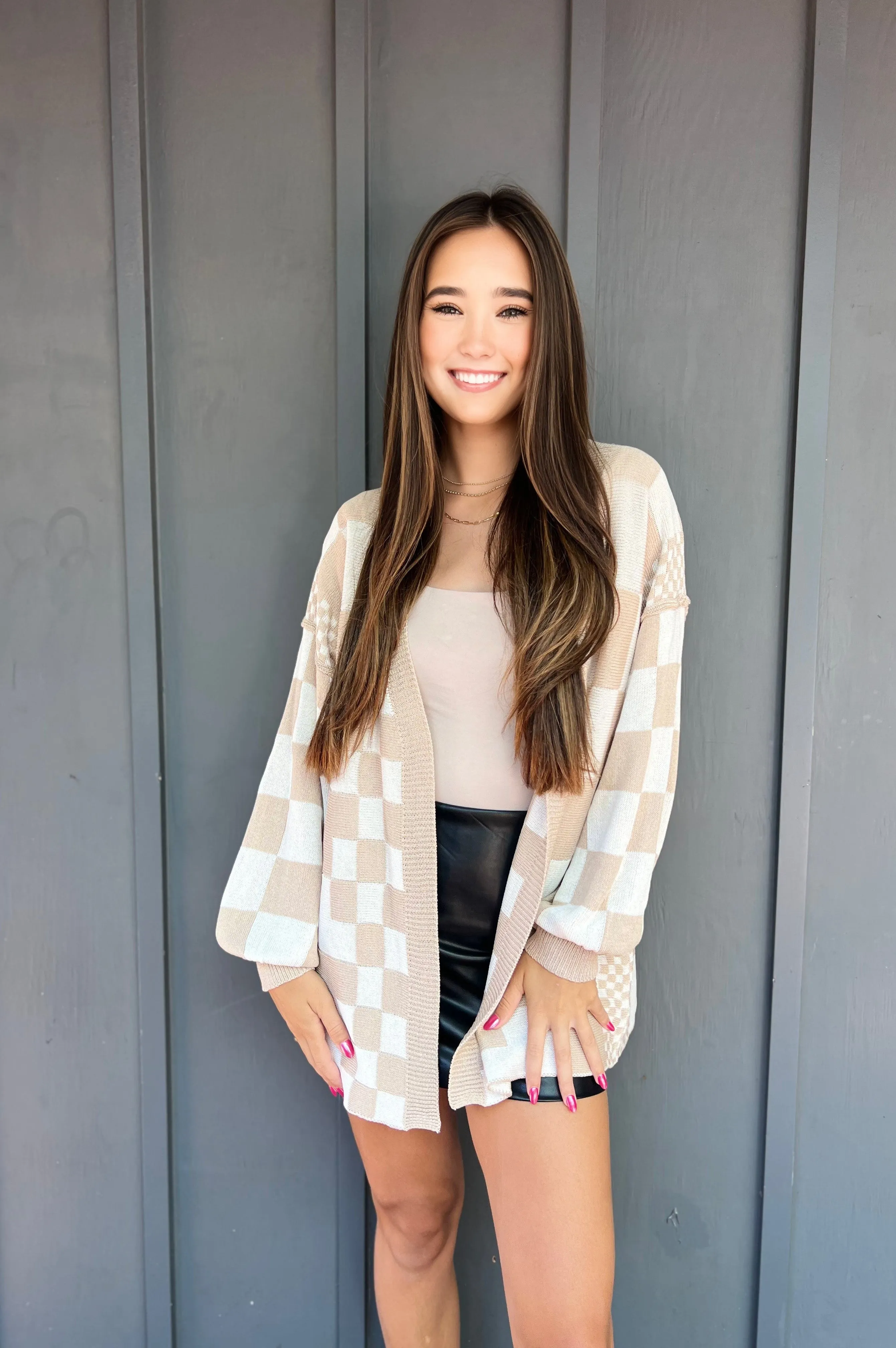 No Bad Days Checkerboard Cardigan Latte
