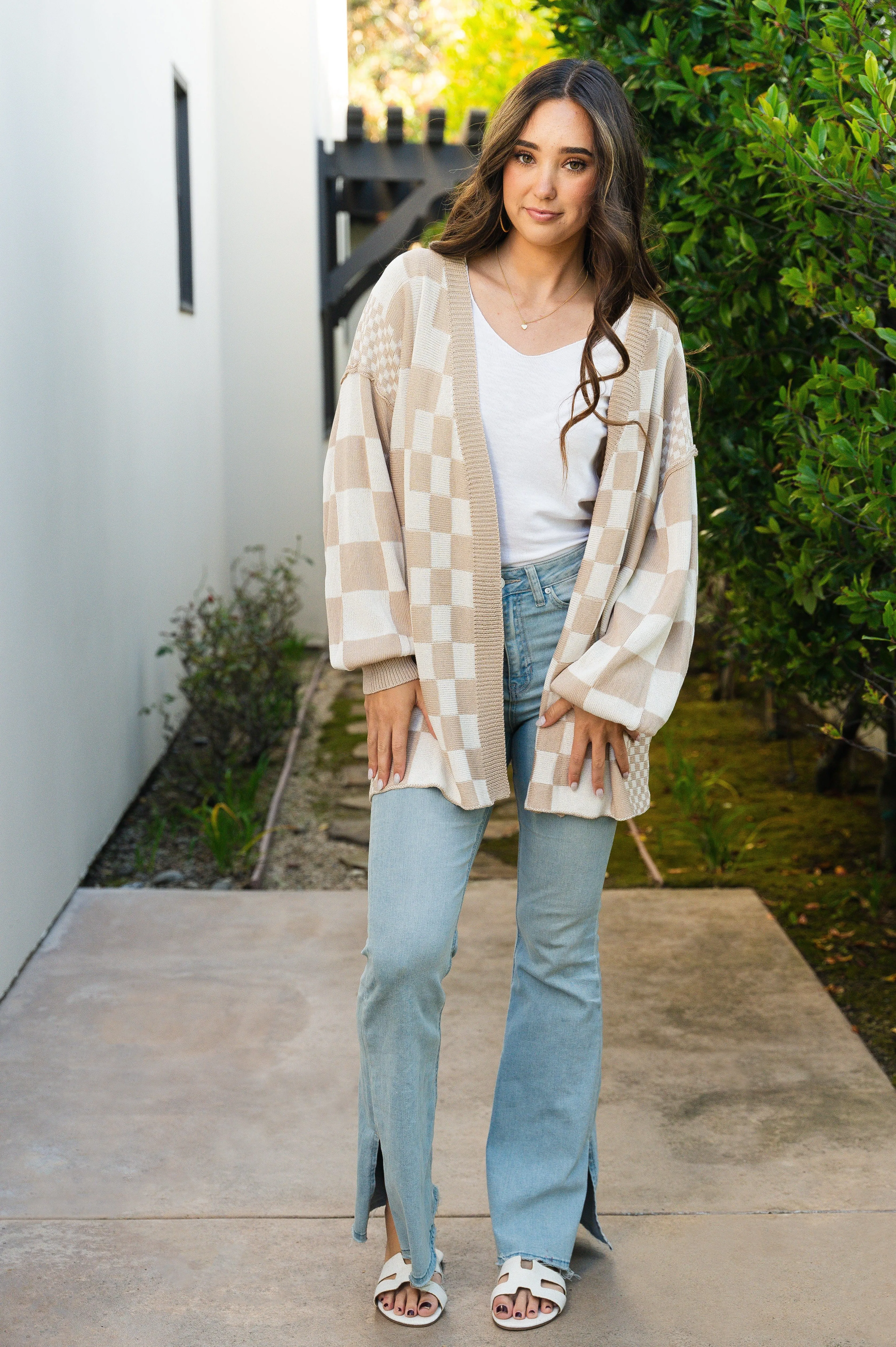 No Bad Days Checkerboard Cardigan Latte