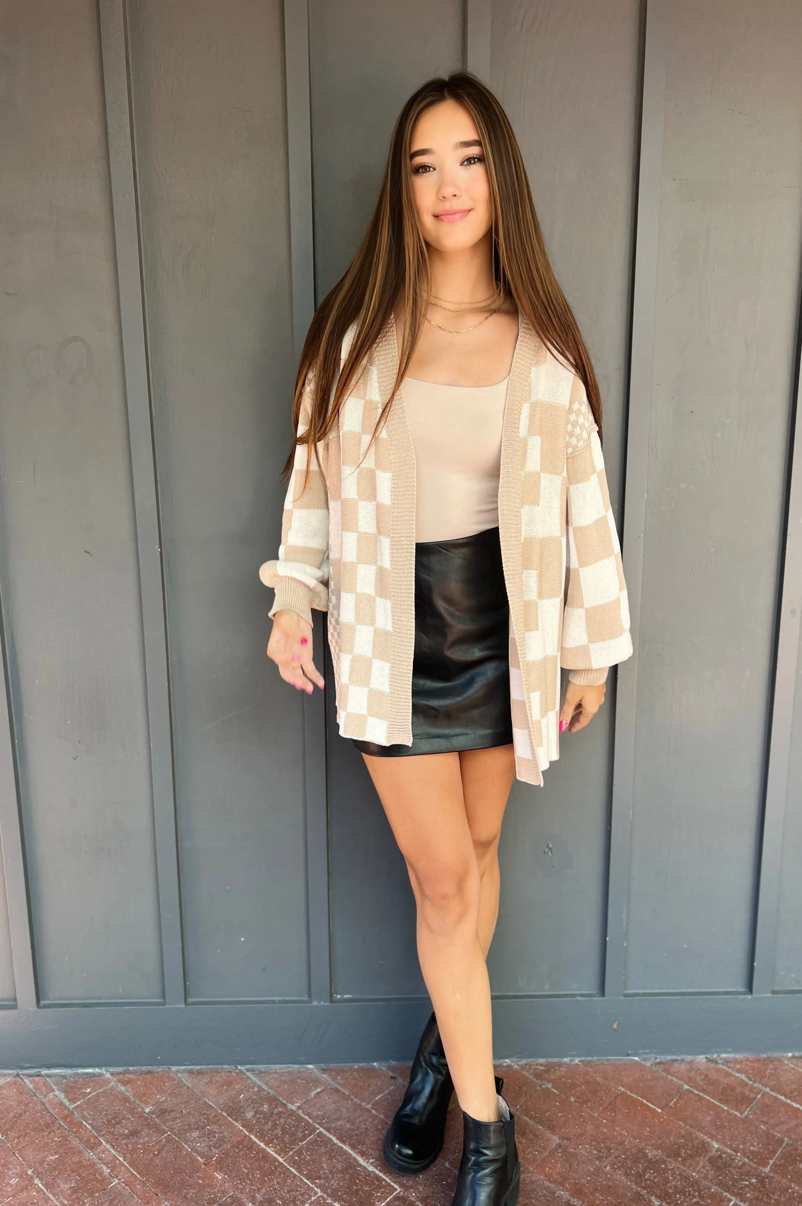 No Bad Days Checkerboard Cardigan Latte