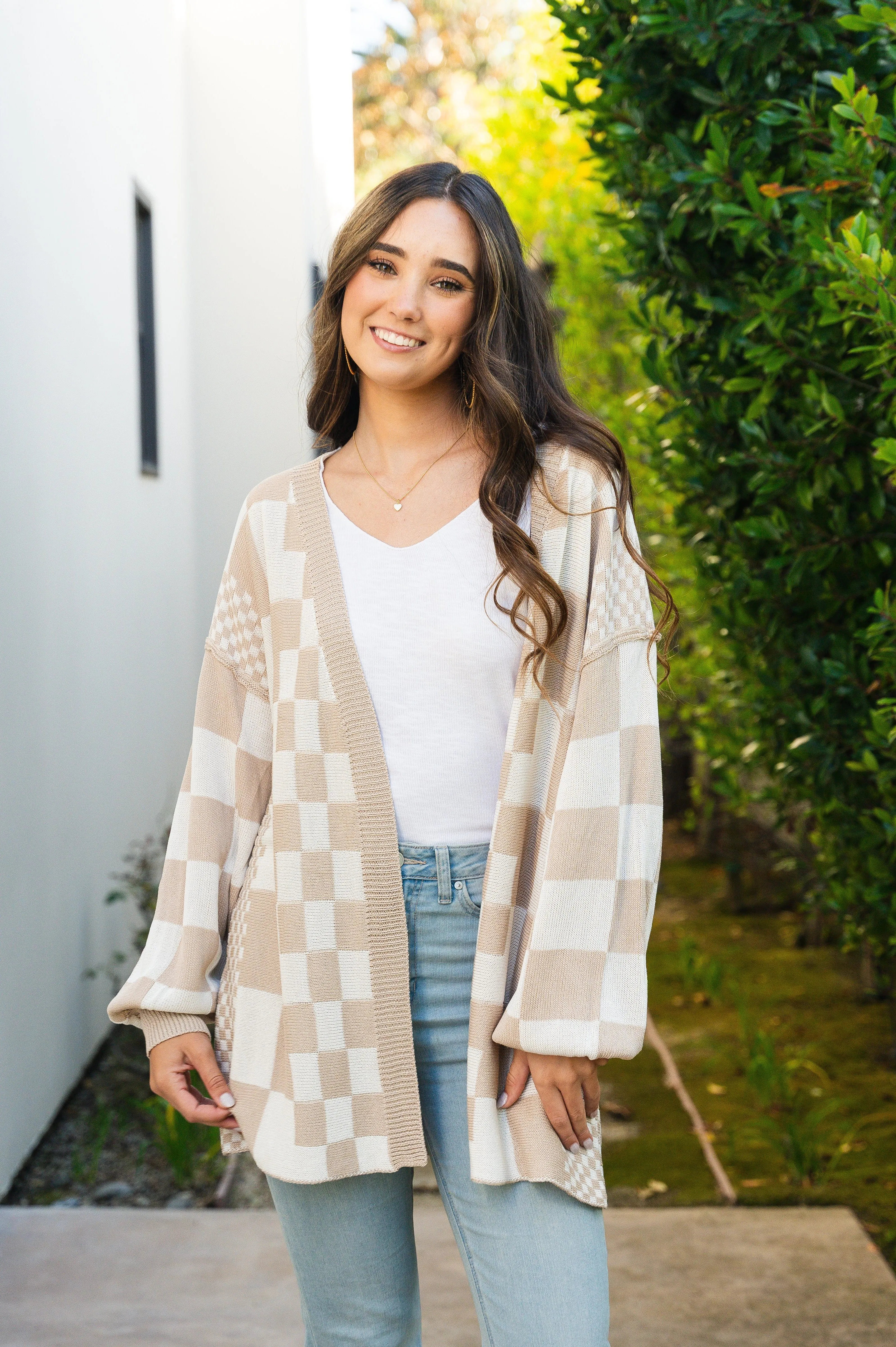 No Bad Days Checkerboard Cardigan Latte