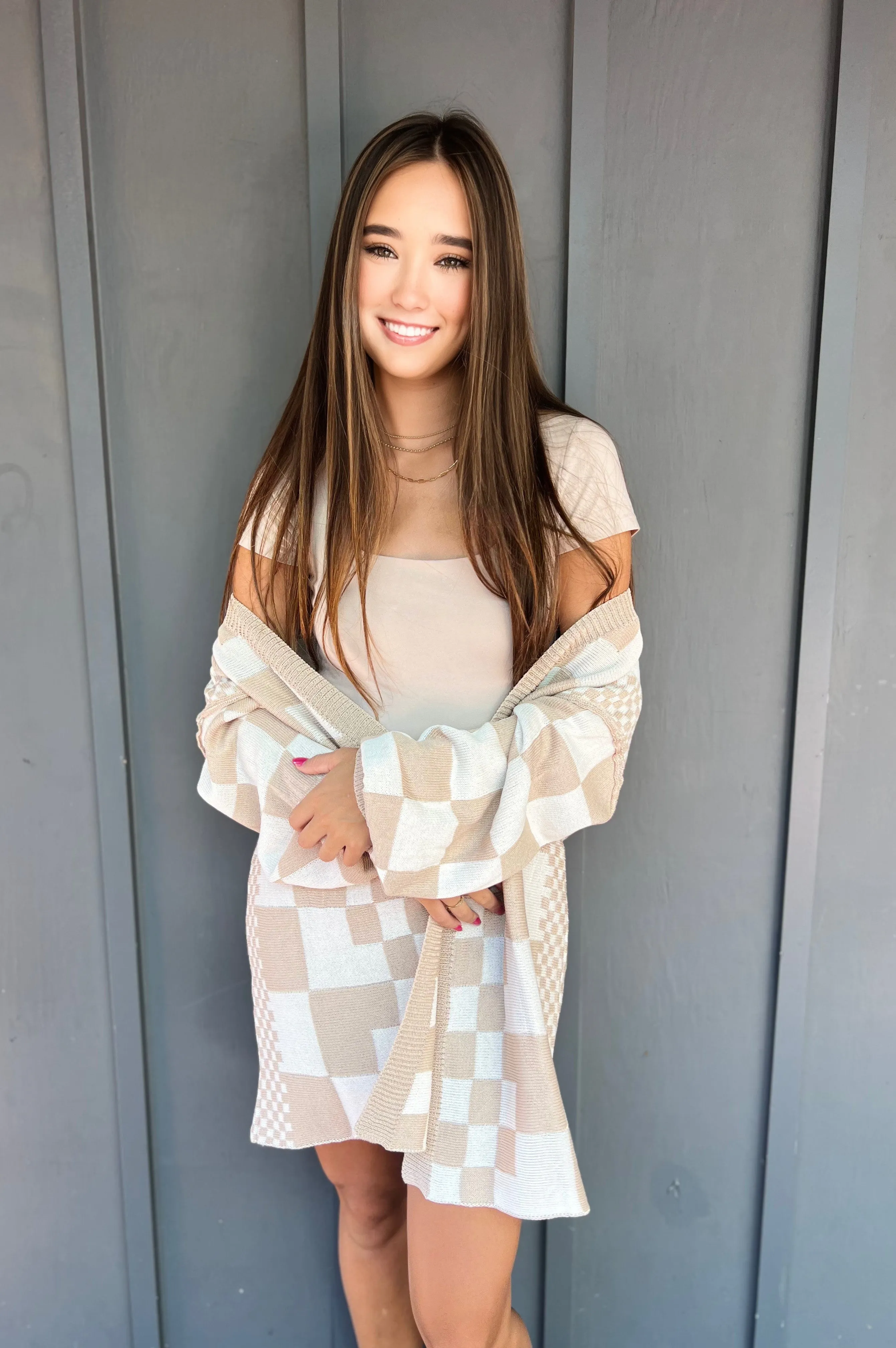 No Bad Days Checkerboard Cardigan Latte