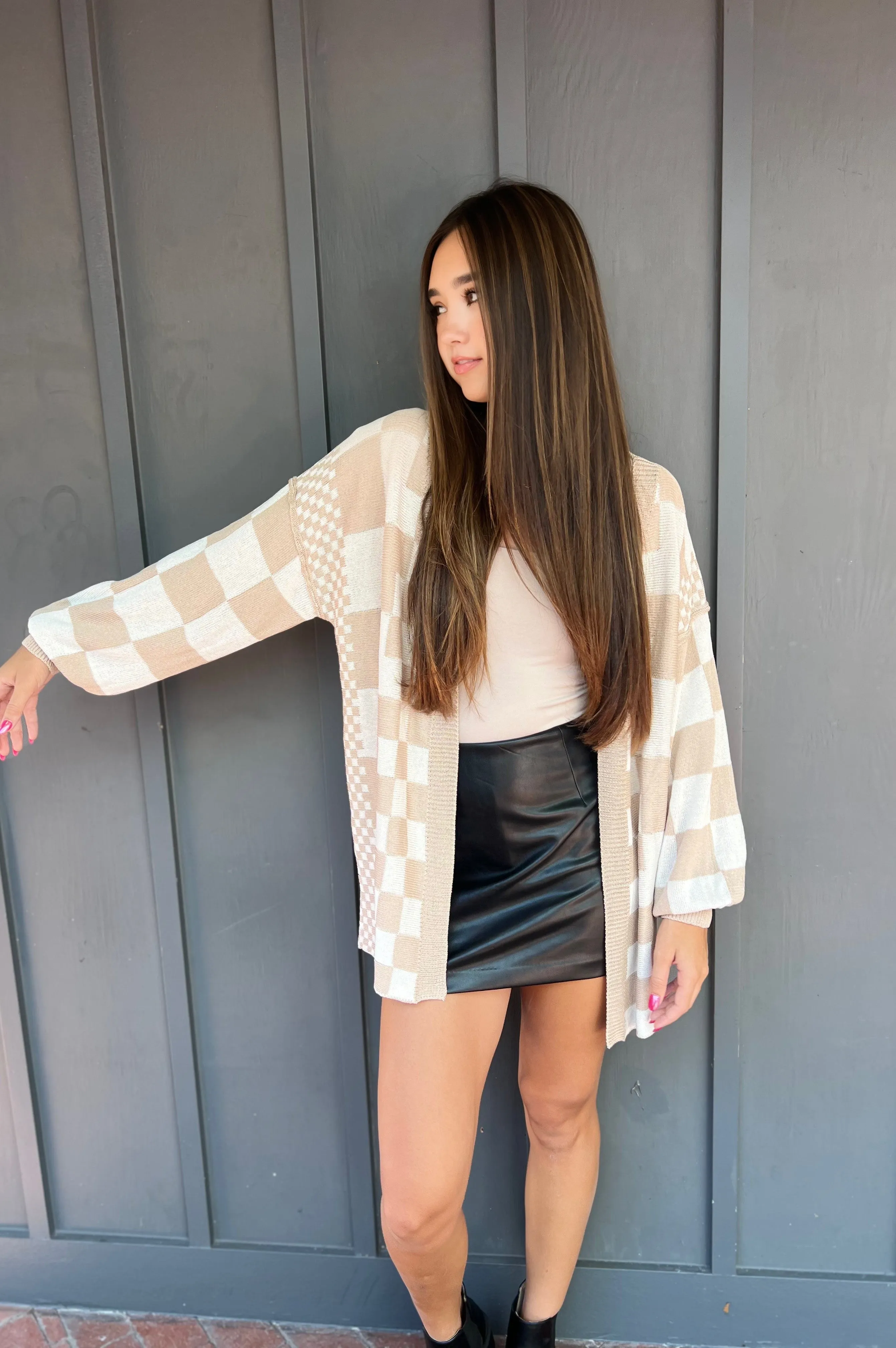 No Bad Days Checkerboard Cardigan Latte