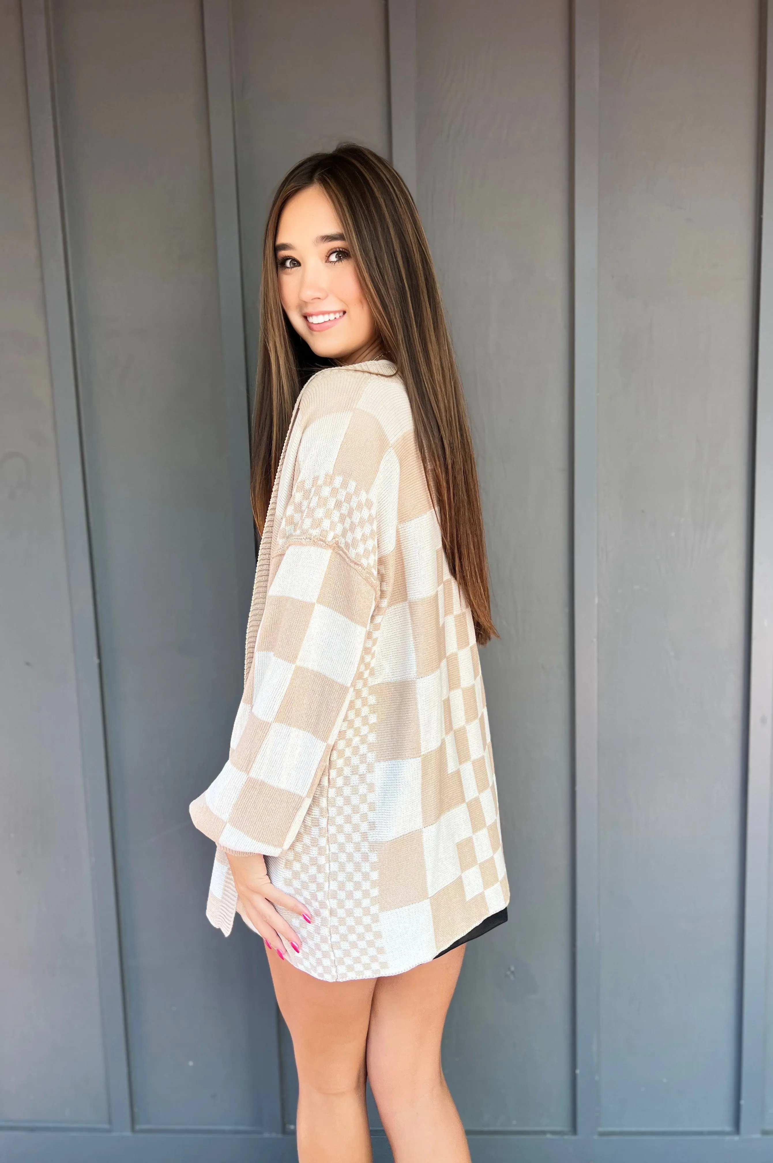 No Bad Days Checkerboard Cardigan Latte