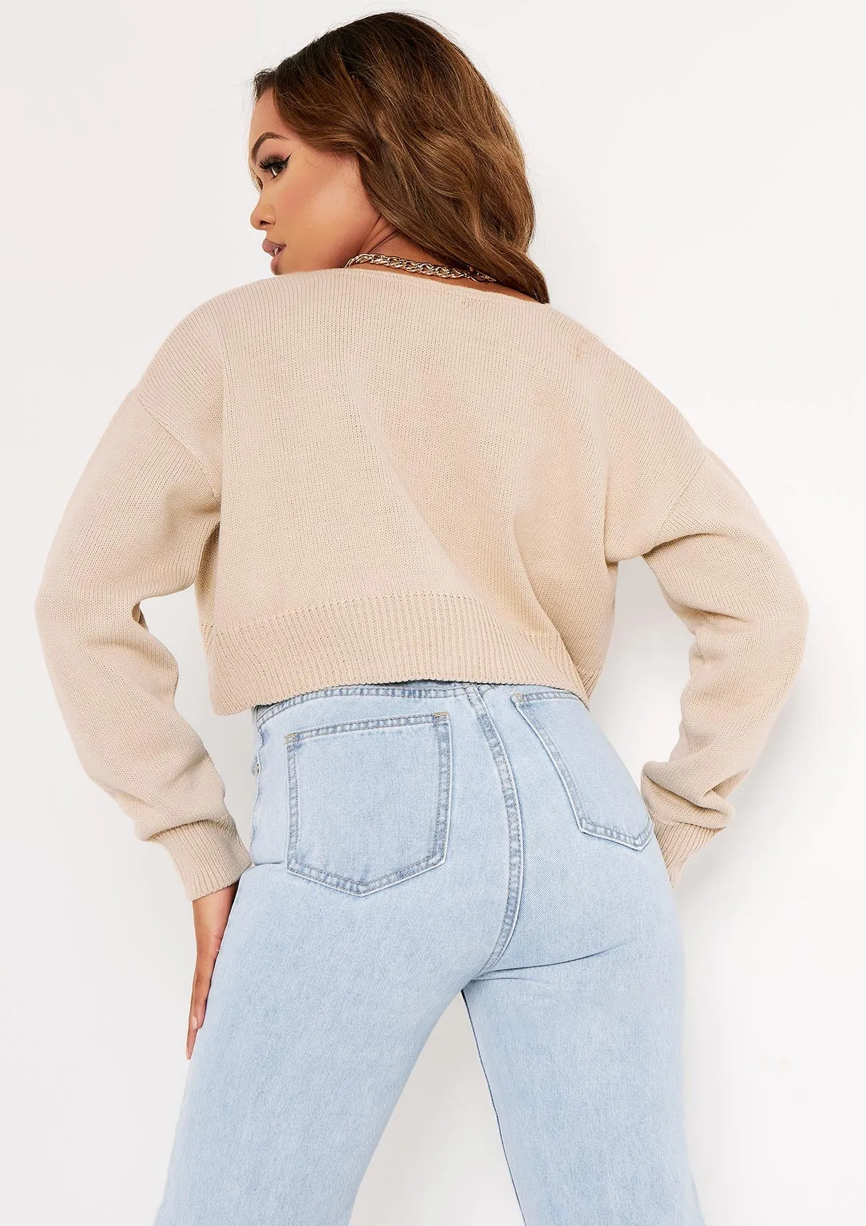 Nora Beige Cropped Knitted Cardigan