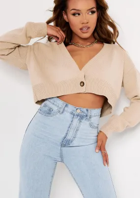 Nora Beige Cropped Knitted Cardigan