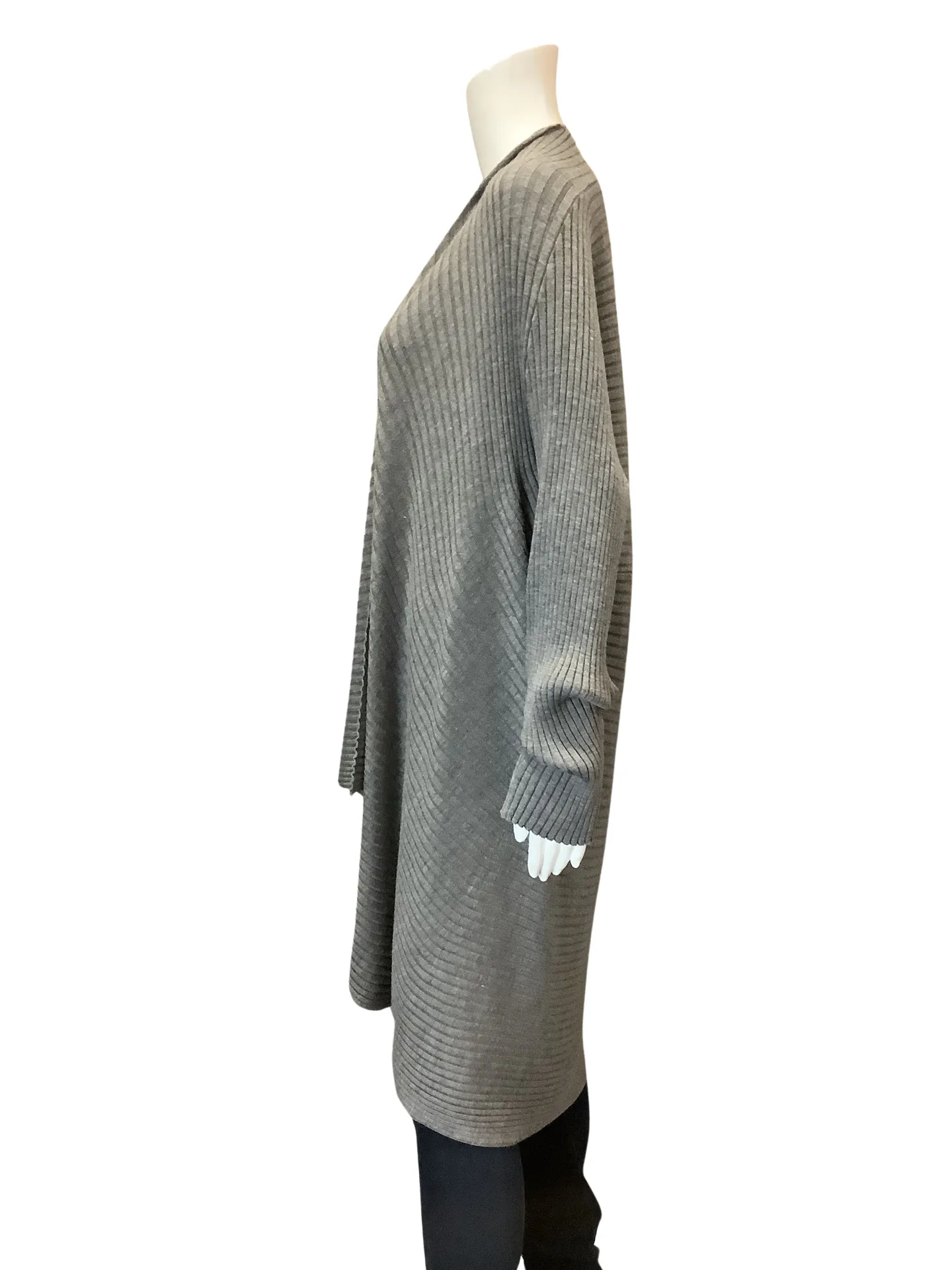 NY Charisma Women's Cardigan Gray Open Ribbed Sweater Size: XL