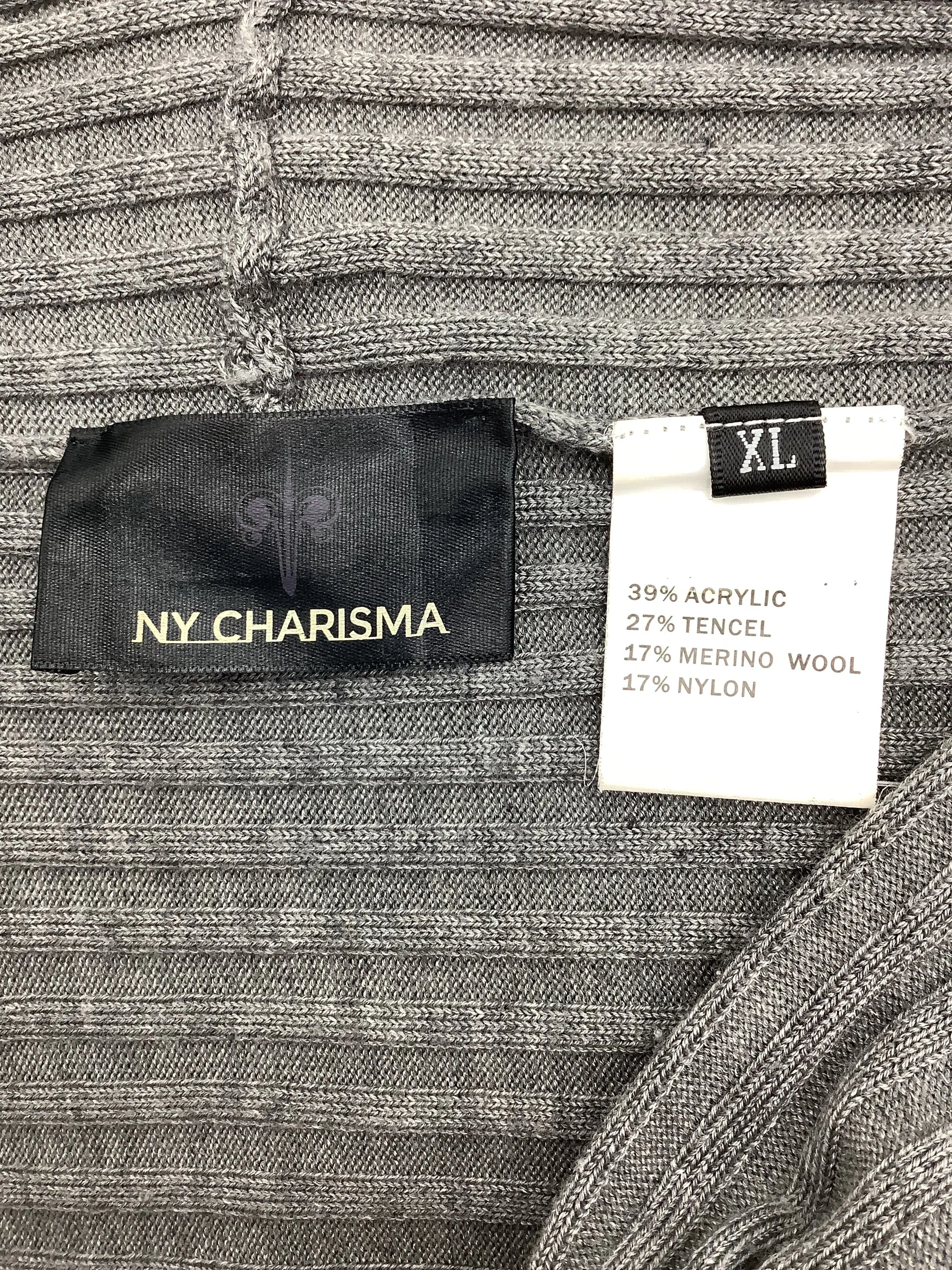 NY Charisma Women's Cardigan Gray Open Ribbed Sweater Size: XL