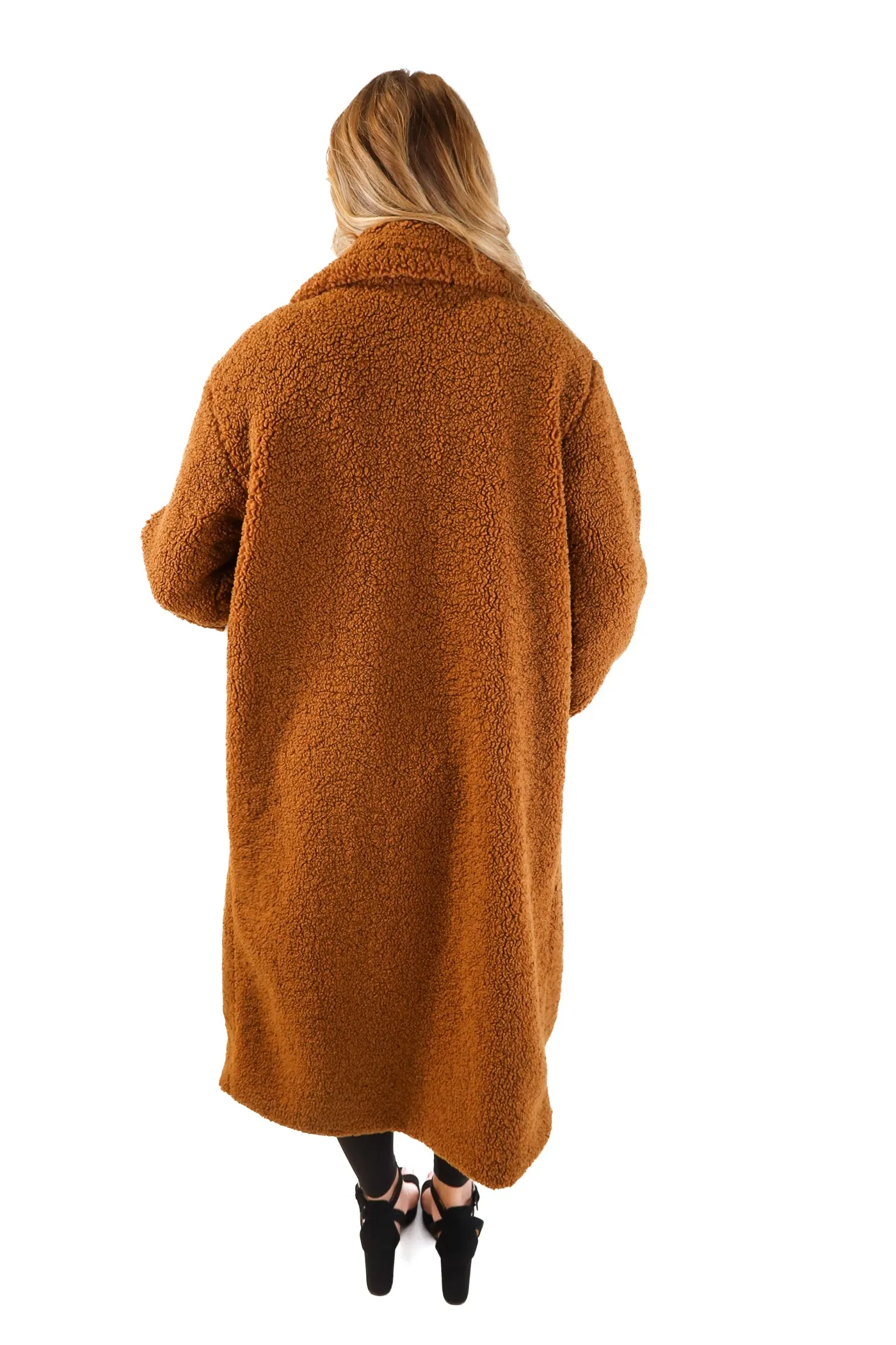 Old navy long brown teddy coat (M tall)