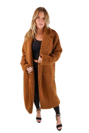 Old navy long brown teddy coat (M tall)
