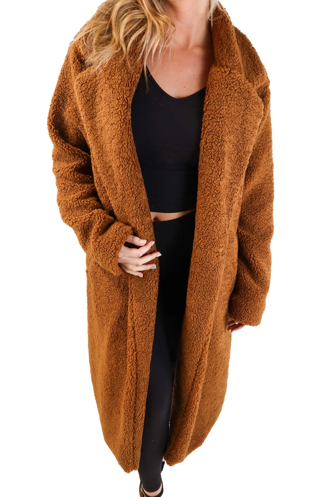 Old navy long brown teddy coat (M tall)