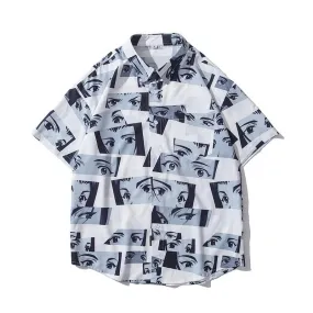 Oversize Mens Short-sleeved Shirt with Cartoon Character Creative Pattern Printing