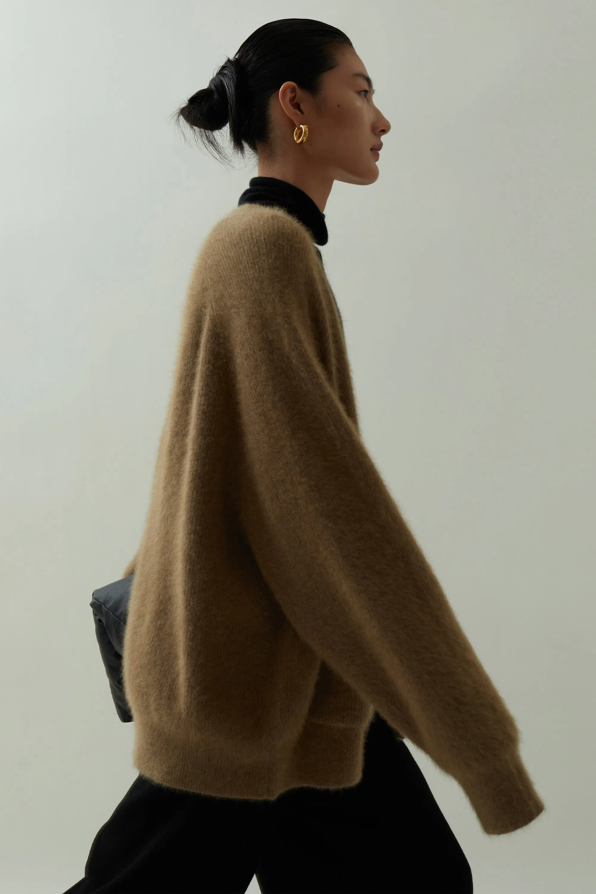 Oversized Raccoon Camel Cardigan