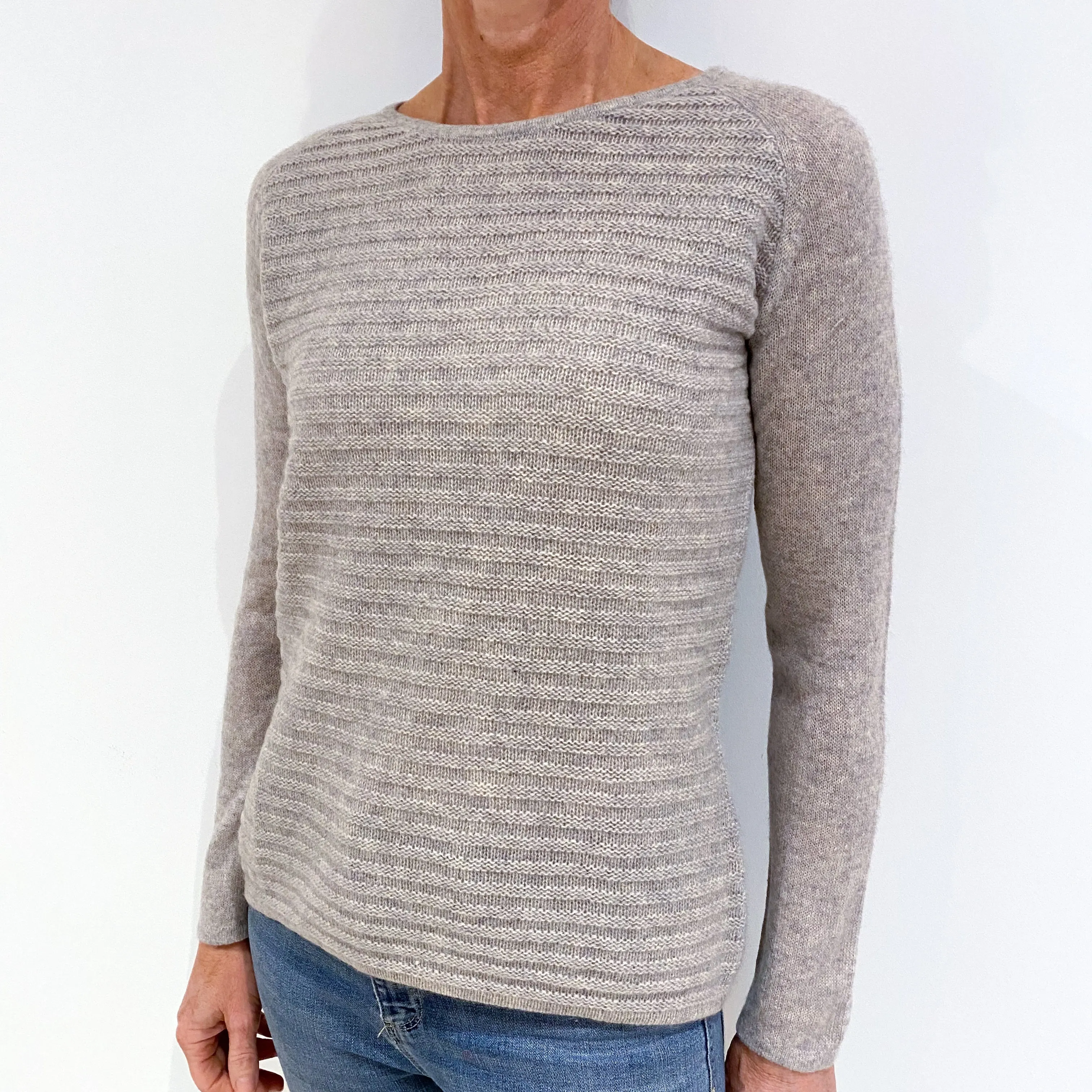 Pale Grey Blue Cashmere Crew Neck Jumper Small