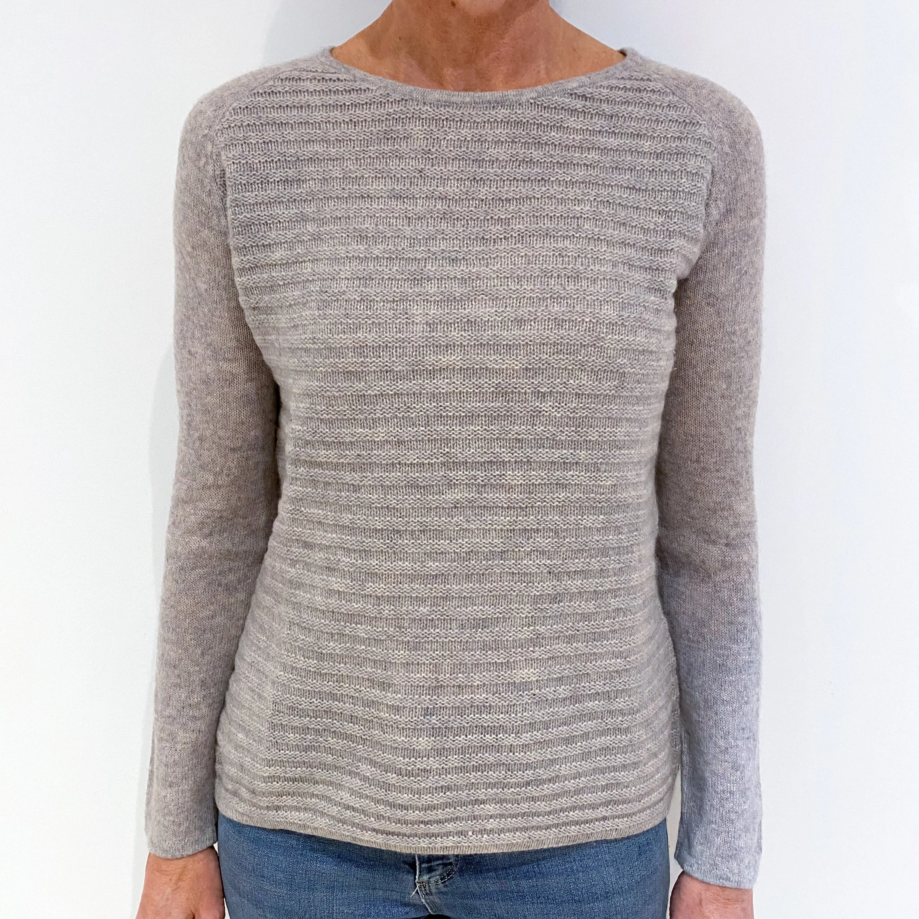 Pale Grey Blue Cashmere Crew Neck Jumper Small