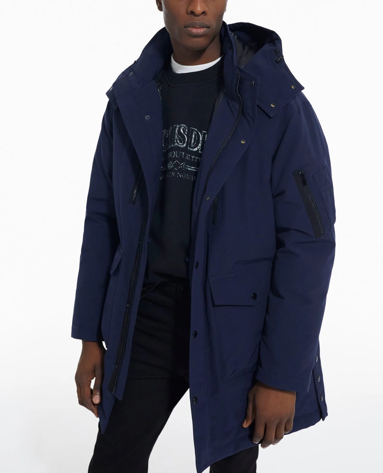 Parka à capuche bleu marine