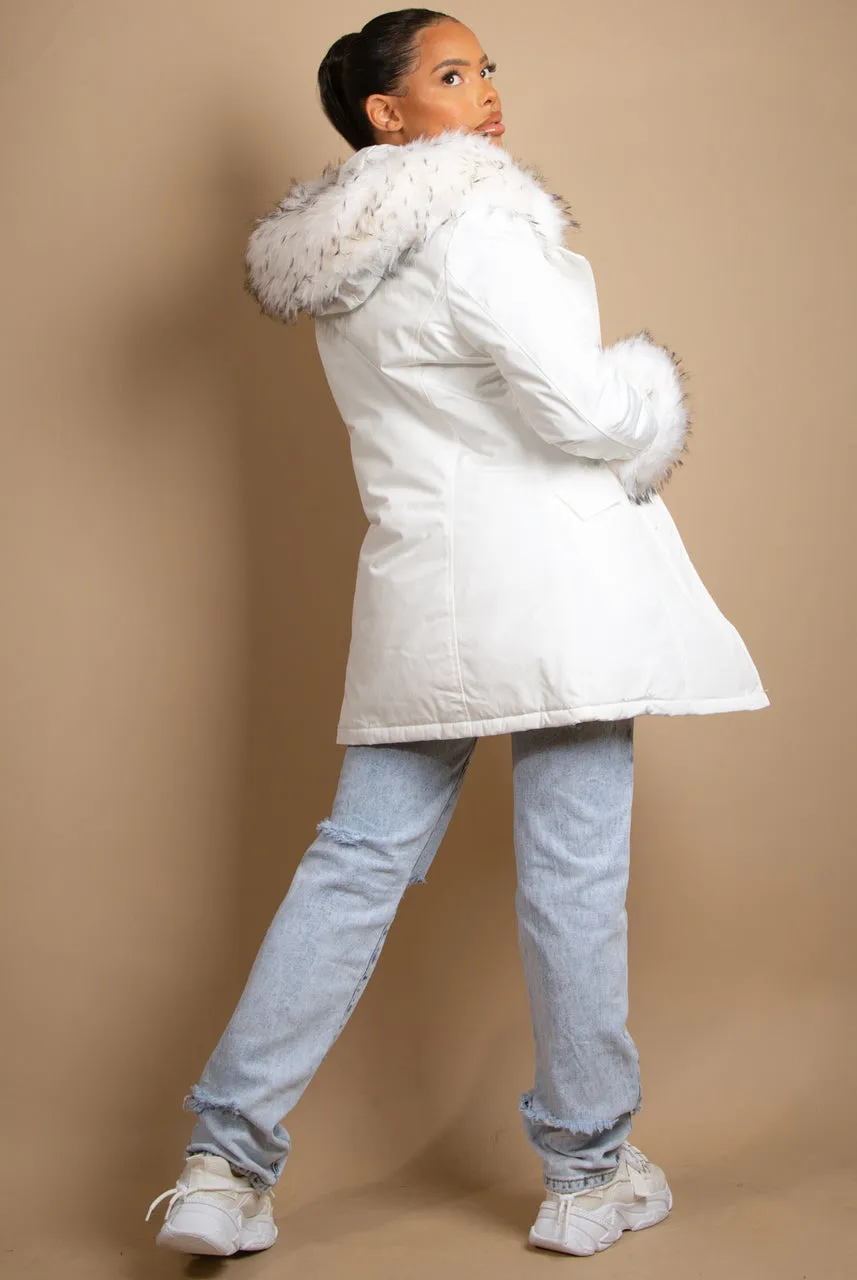 Parka Coat With Fur Hood And Cuffs