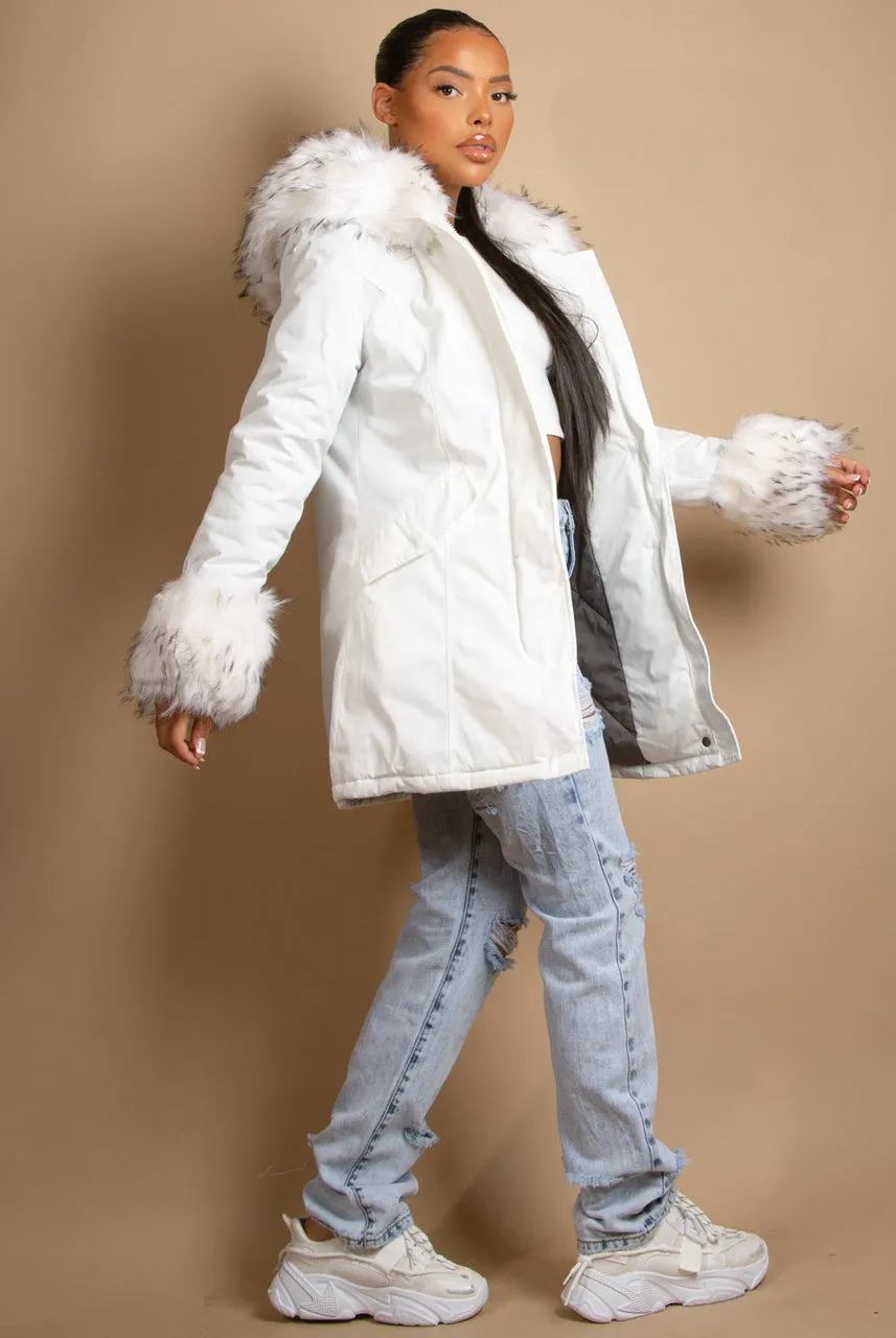 Parka Coat With Fur Hood And Cuffs