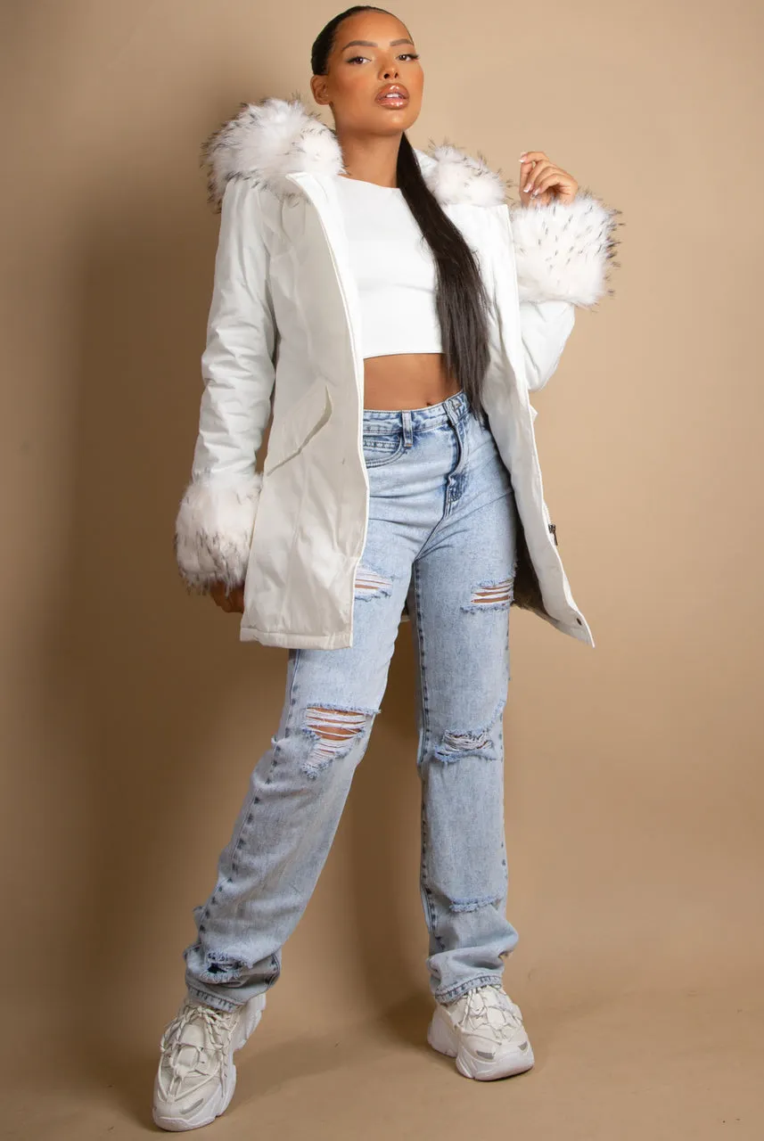 Parka Coat With Fur Hood And Cuffs