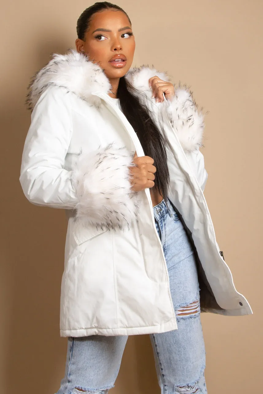 Parka Coat With Fur Hood And Cuffs