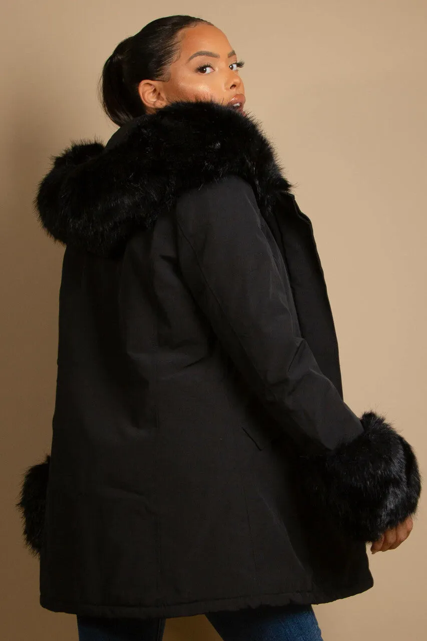 Parka Coat With Fur Hood And Cuffs