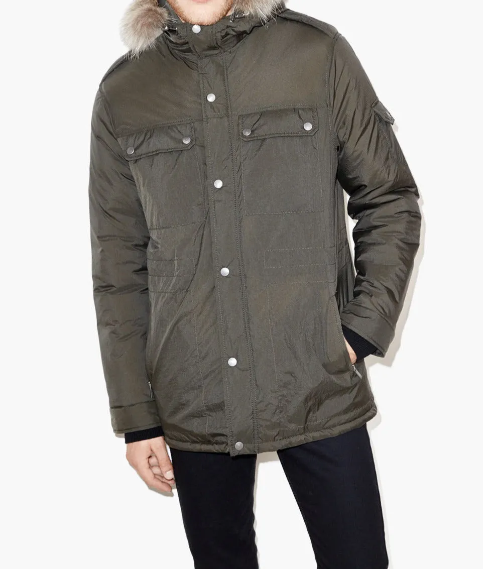 Parka en nylon technique à capuche en fourrure amovible