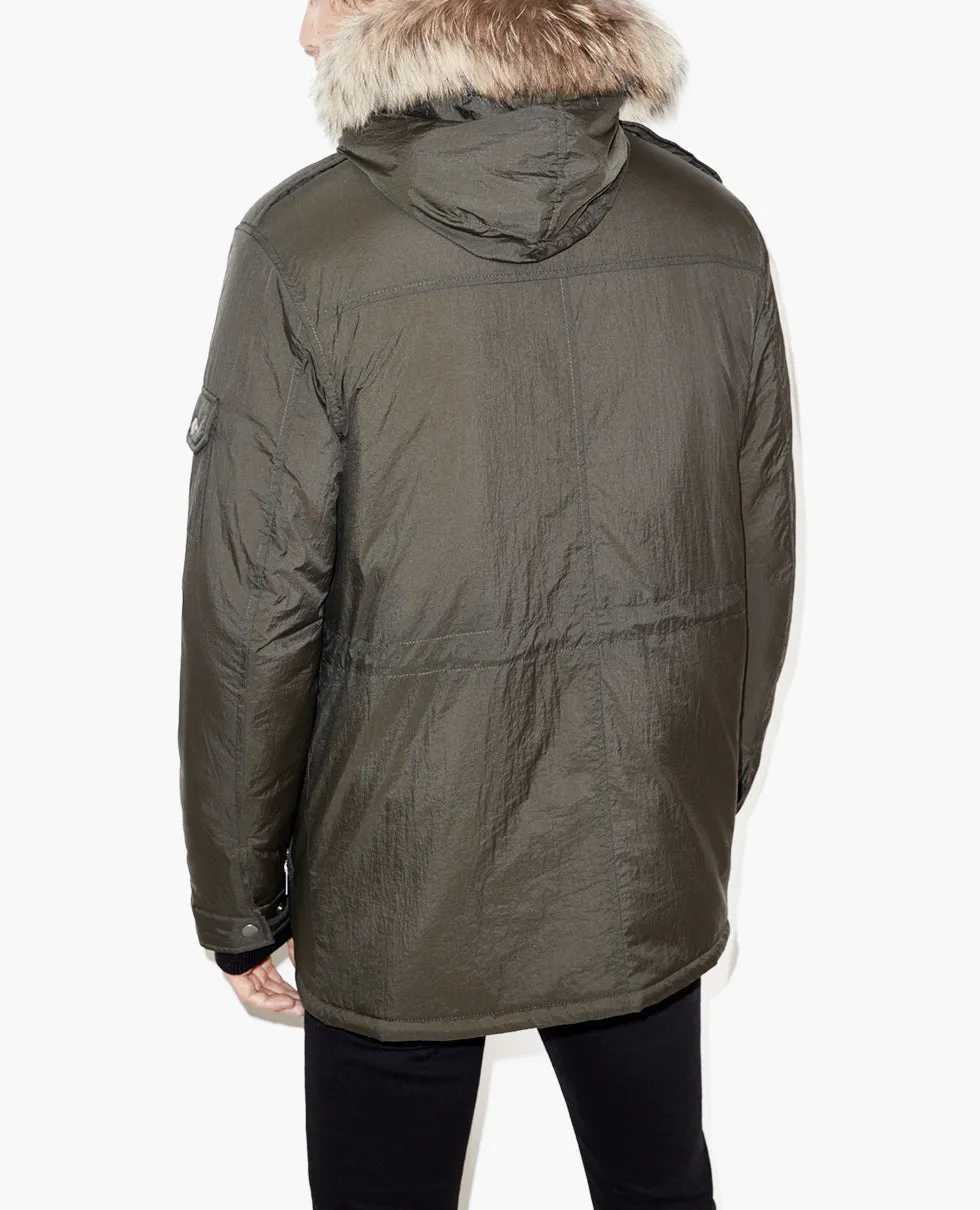 Parka en nylon technique à capuche en fourrure amovible