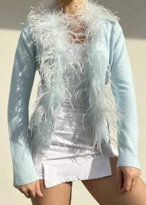 Pastel Blue Feather Trim Knit (S-M)