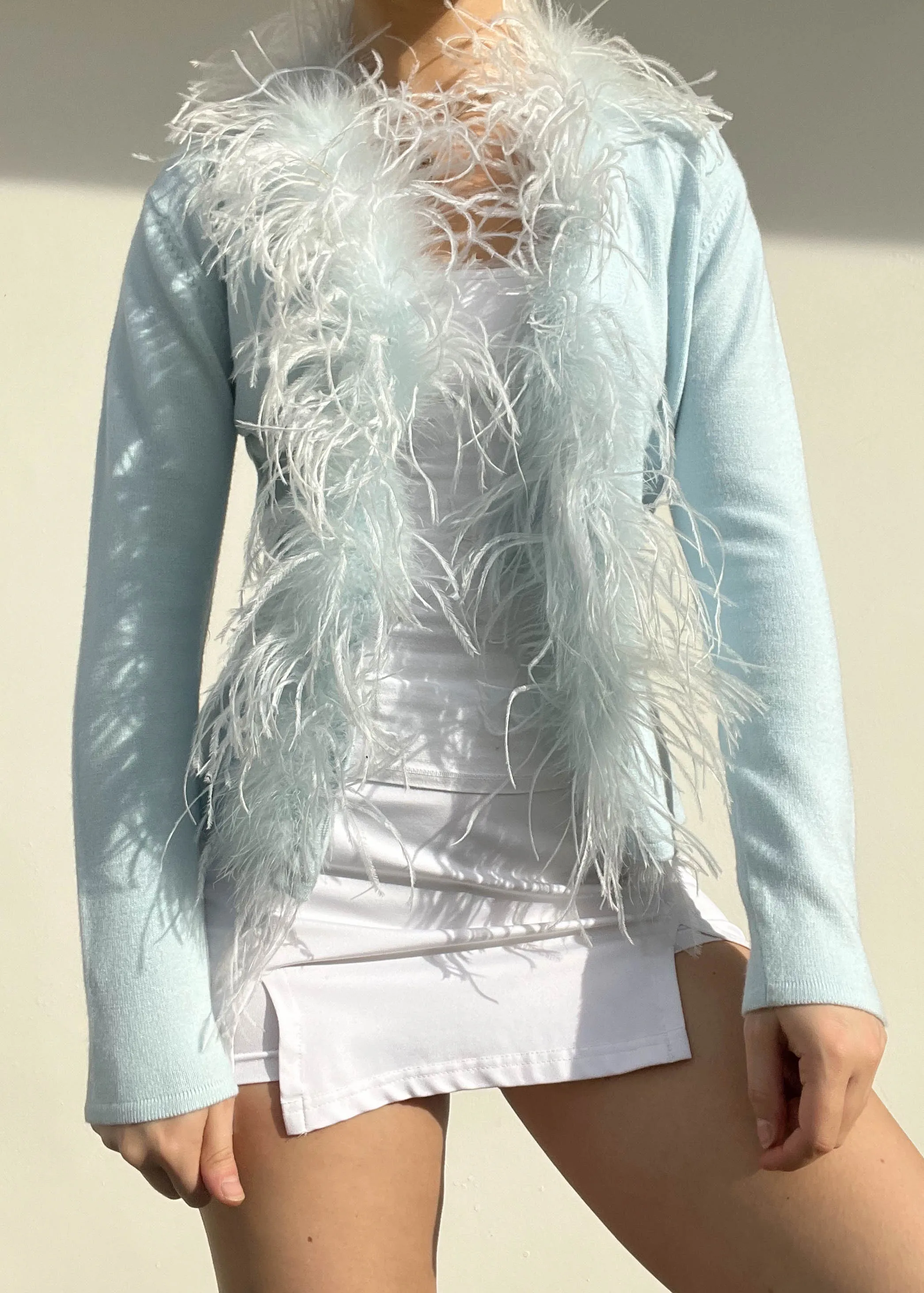 Pastel Blue Feather Trim Knit (S-M)