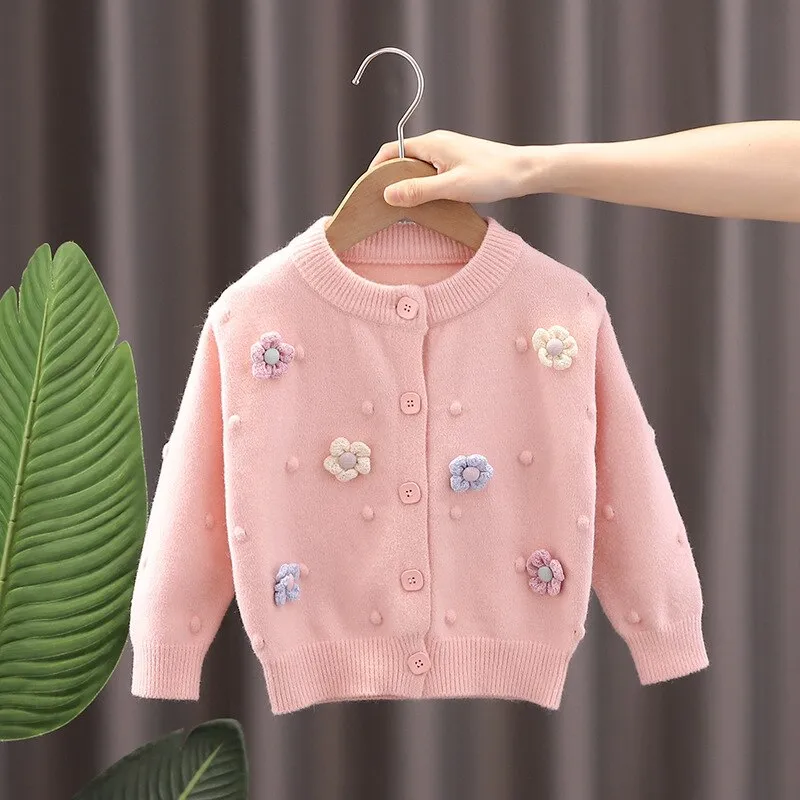 Pastel Daisies & Pom Pom Cardigan