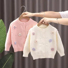 Pastel Daisies & Pom Pom Cardigan