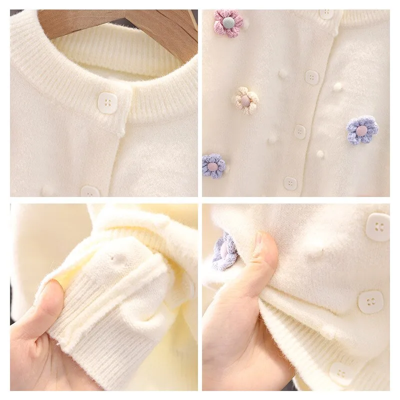 Pastel Daisies & Pom Pom Cardigan