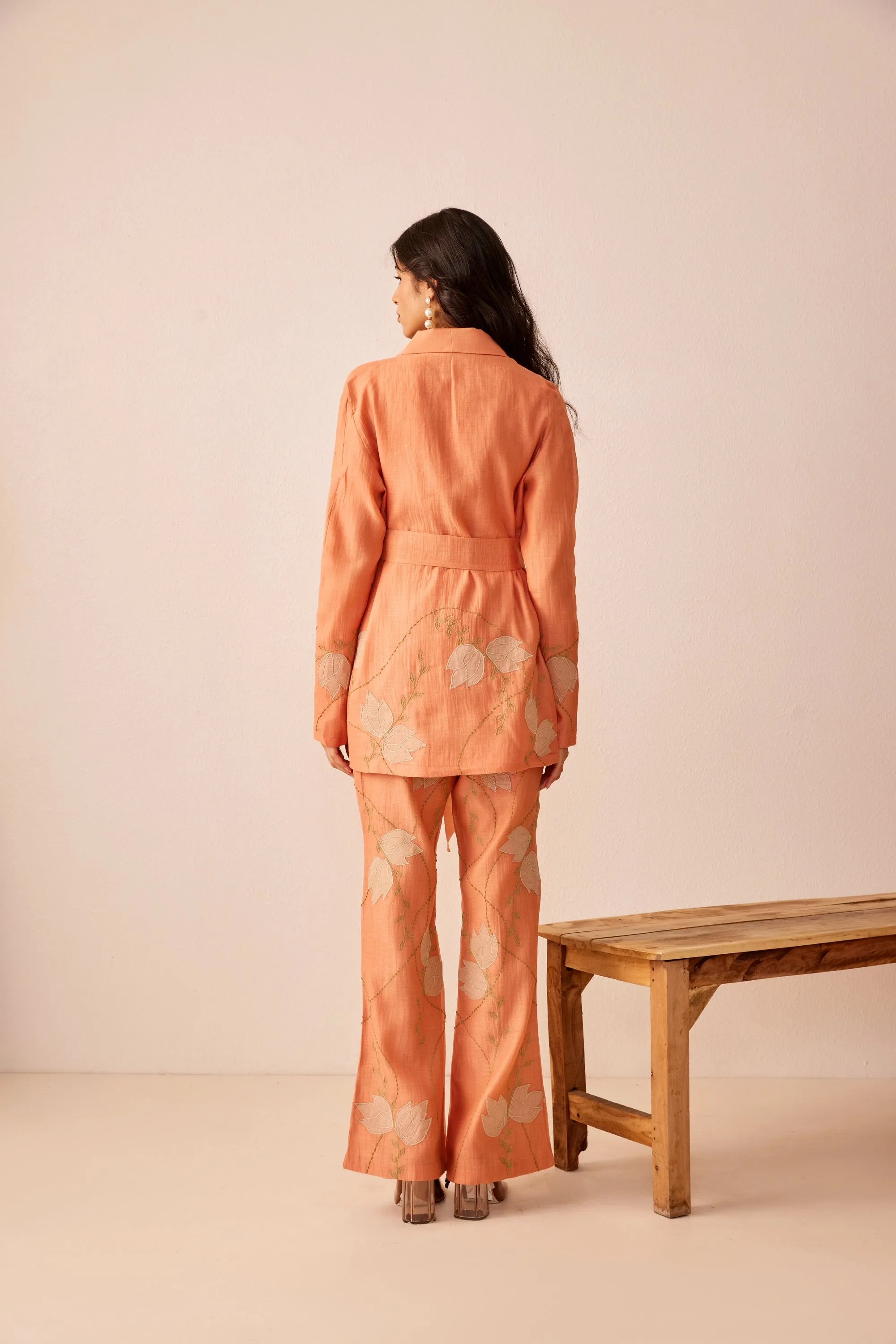 Peach chanderi silk hand embroidered pants
