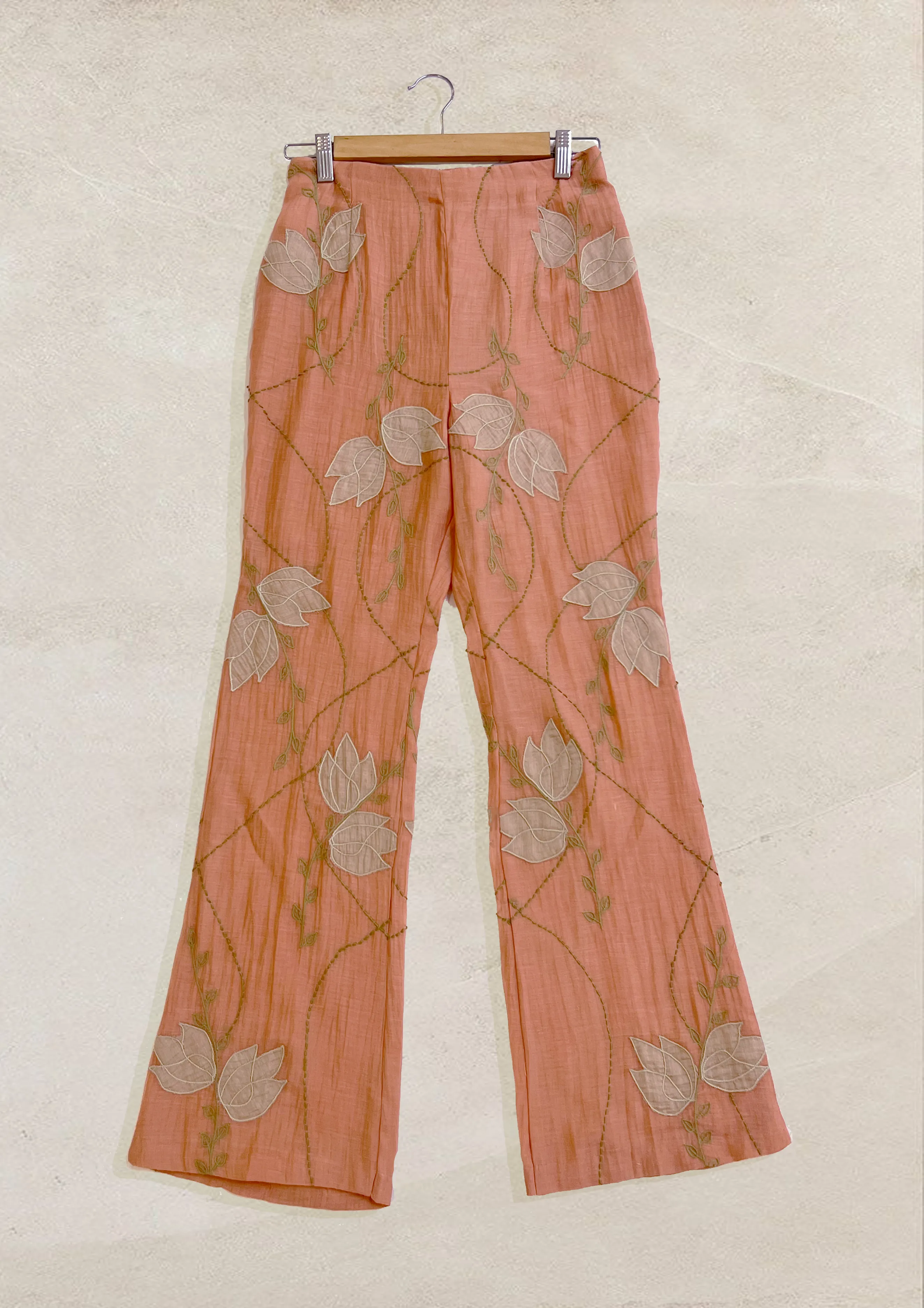 Peach chanderi silk hand embroidered pants