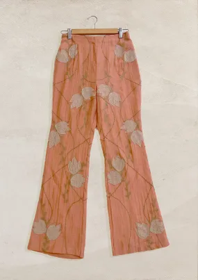 Peach chanderi silk hand embroidered pants